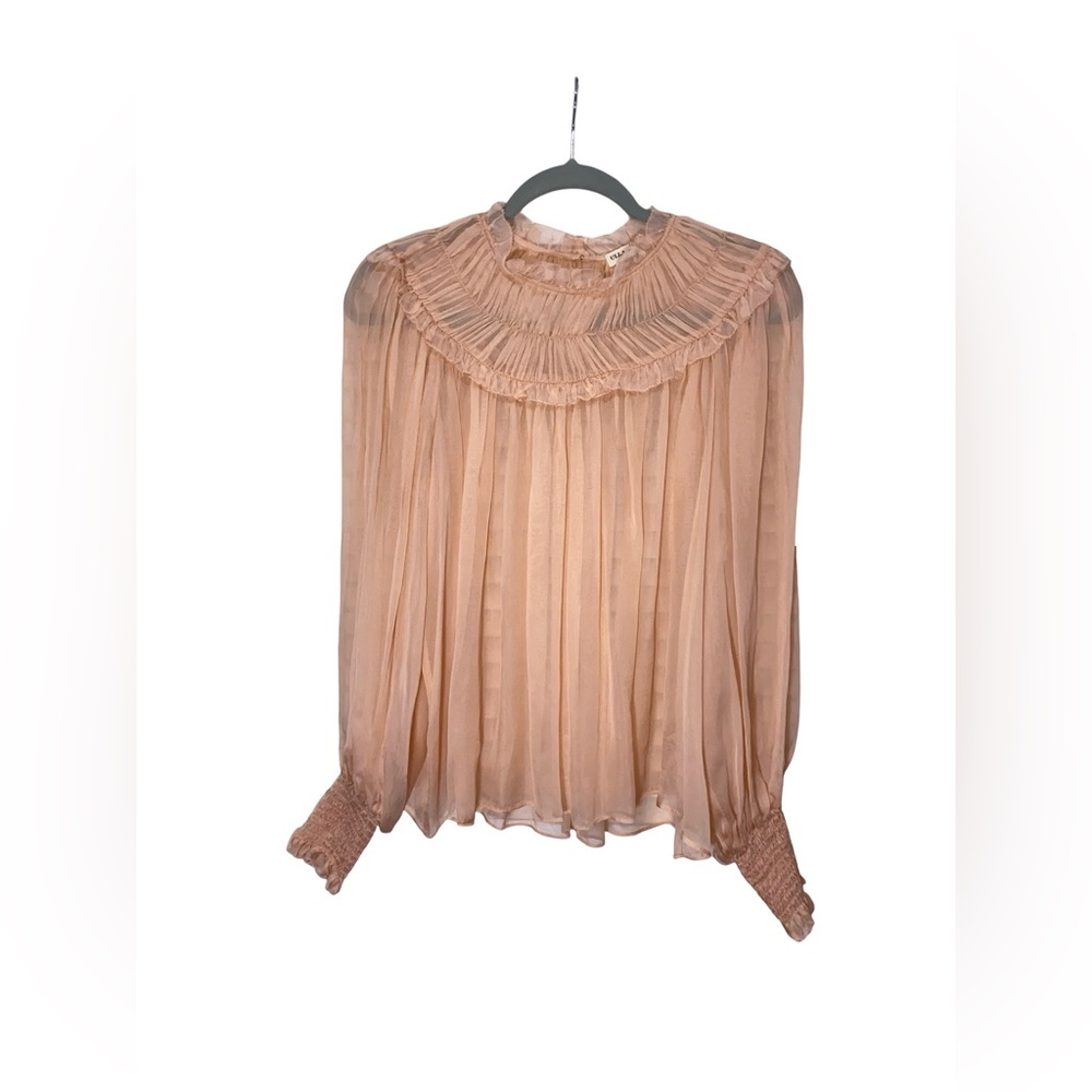 Ulla Johnson Arabella Shirred 100% Silk Blouse Desert Rose Pink - Size 10 - Picture 2 of 6